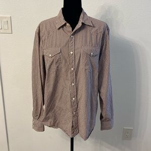 J. Crew Shirtings Brown & White Check Snap Long Sleeve Size Large 100% Cotton